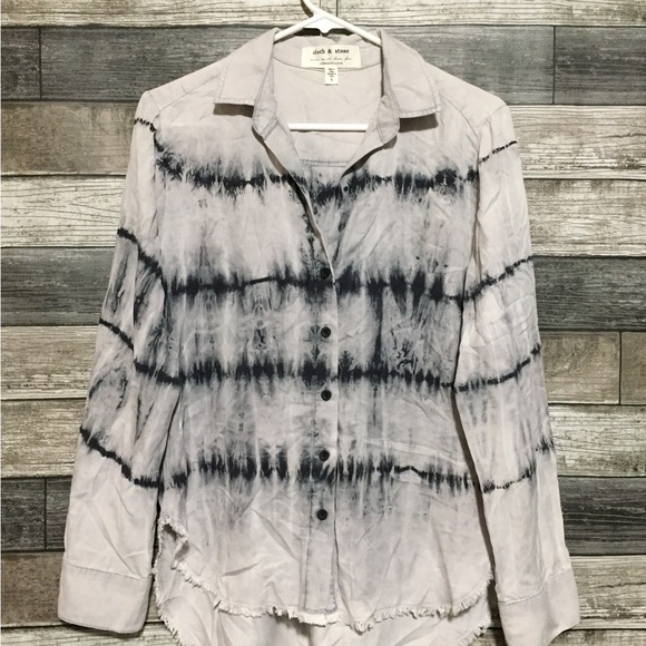 Cloth & Stone Tie Dye Button Shirt Women’s S Gray Raw Hem Lyocell Tencel - Picture 4 of 10